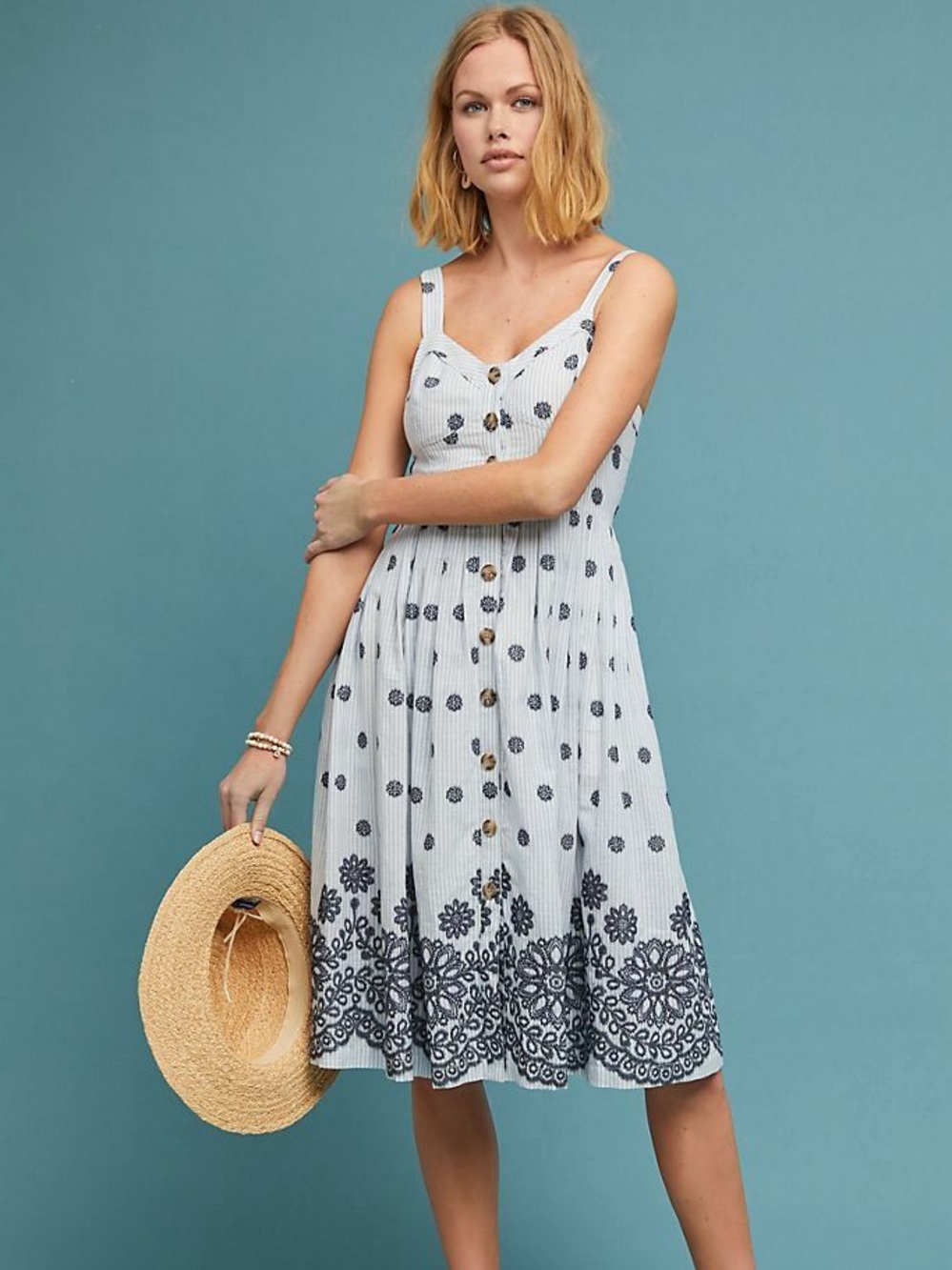 Maeve Anthropologie Blue and White Stripe Savoy Dress, Size Small (4)